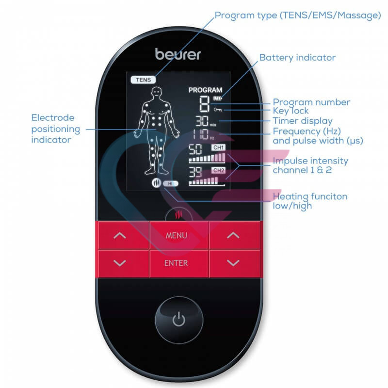 Digitalni TENS/EMS uređaj s funkcijom grijanja Beurer model EM 59