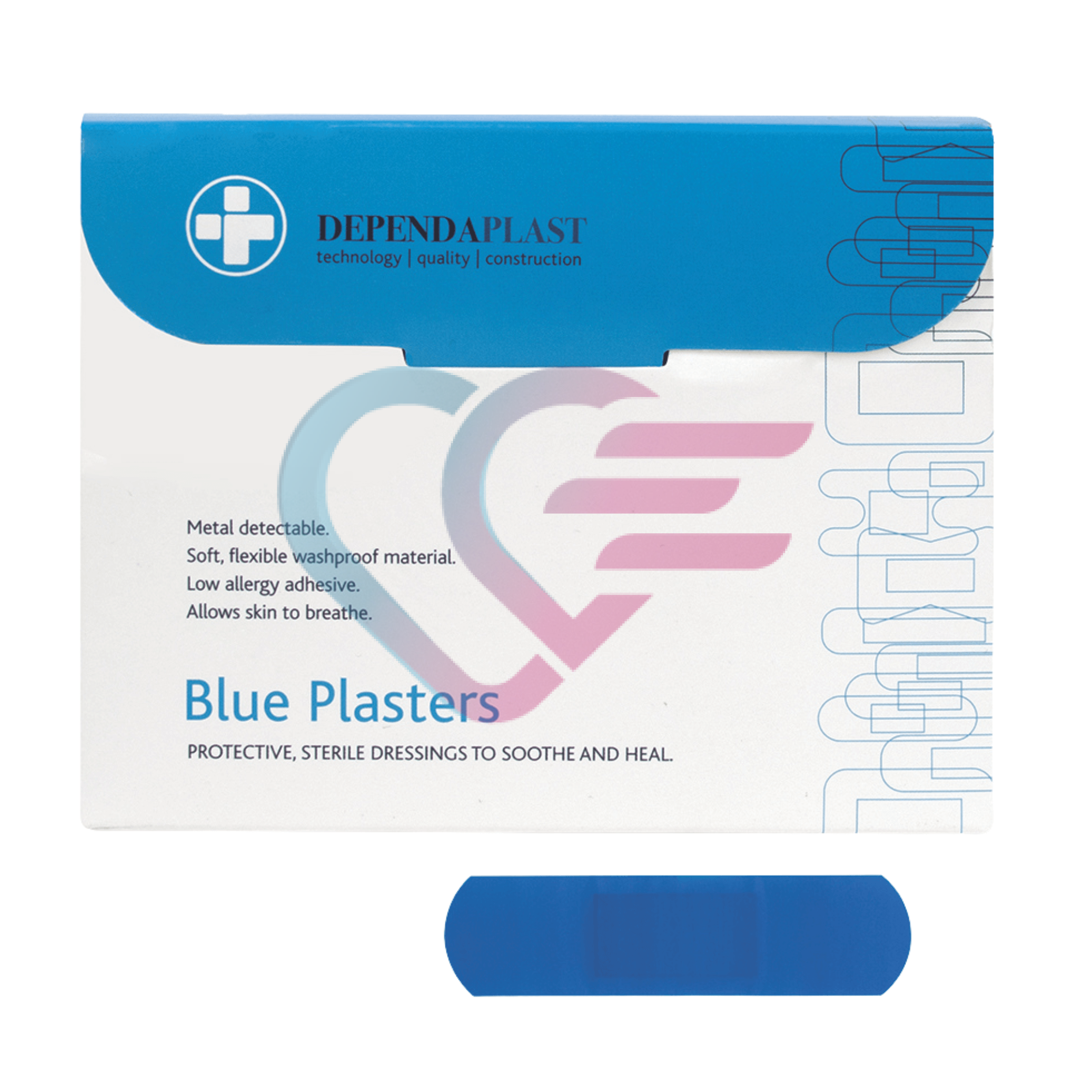 Plavi detektabilni flaster Dependaplast, dimenzije 7,5 cm x 2,5 cm
