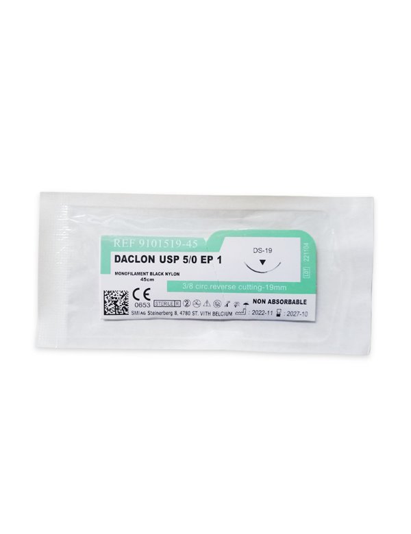 Kirurški konac Daclon nylon monofil 75 cm, EP 1, USP 5/0, igla 3/8, cir. cut 19 mm/45 cm